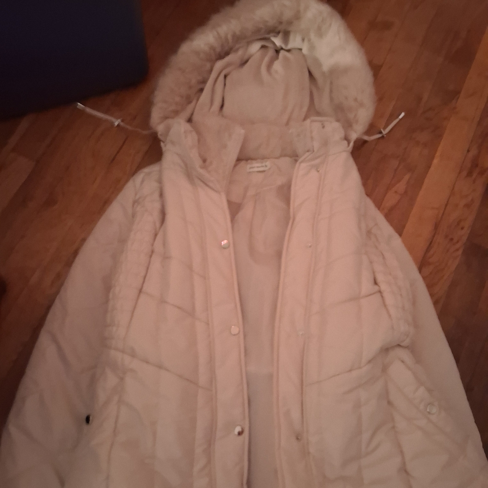 Susan Graver Cream Puffer Coat with Hood